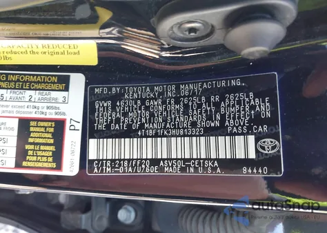 2017 Toyota Camry Se from USA, damaged, VIN 4T1BF1FK3HU813323